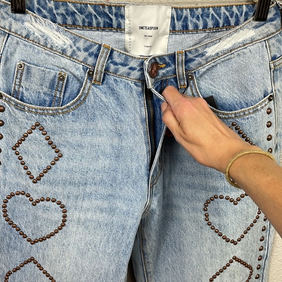 NWT One Teaspoon High Waist Awesome Baggies Jeans Studded Card Suits Vegas 26 - Picture 3 of 12